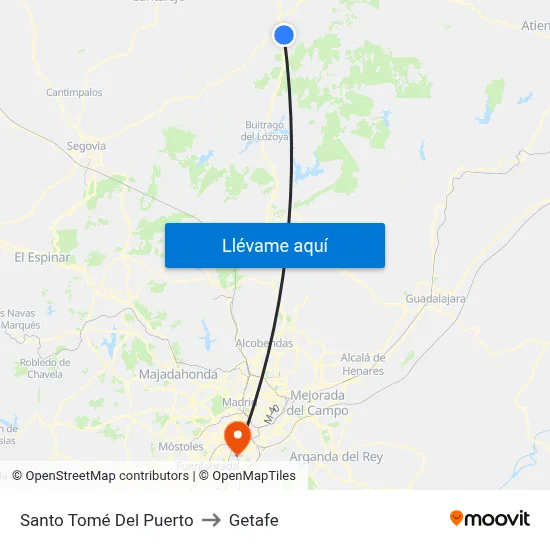 Santo Tomé Del Puerto to Getafe map