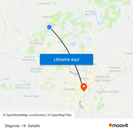 Segovia to Getafe map