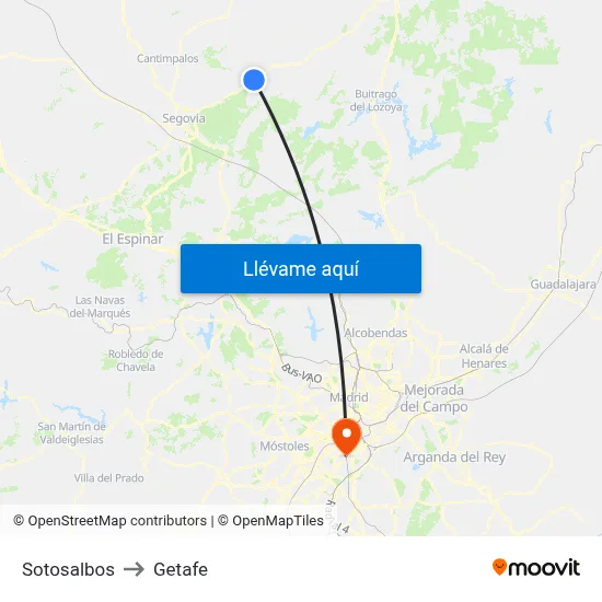 Sotosalbos to Getafe map