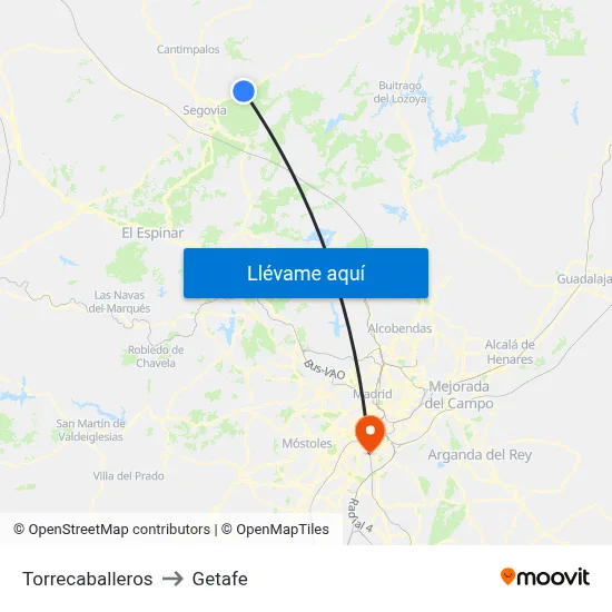Torrecaballeros to Getafe map