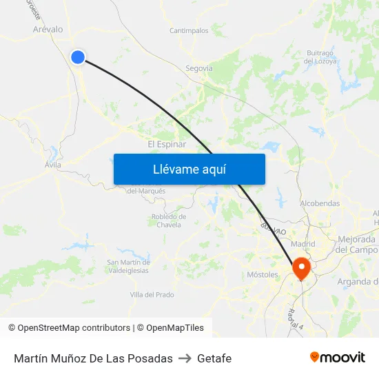 Martín Muñoz De Las Posadas to Getafe map