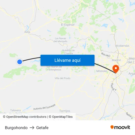 Burgohondo to Getafe map