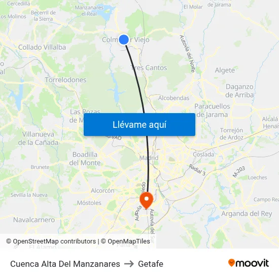 Cuenca Alta Del Manzanares to Getafe map