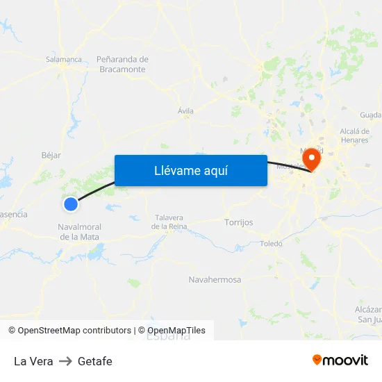 La Vera to Getafe map