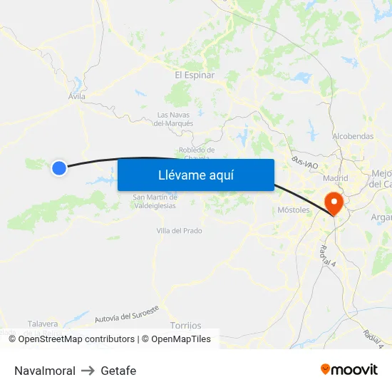 Navalmoral to Getafe map
