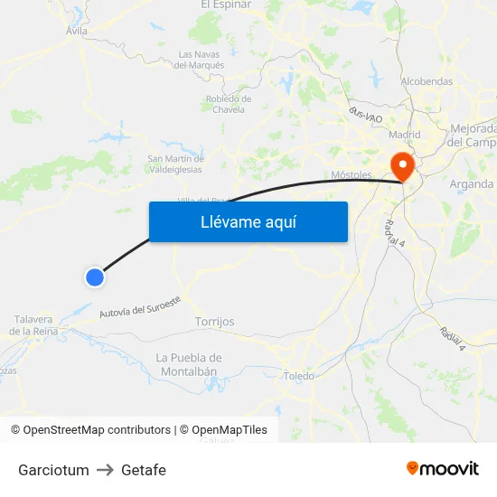 Garciotum to Getafe map
