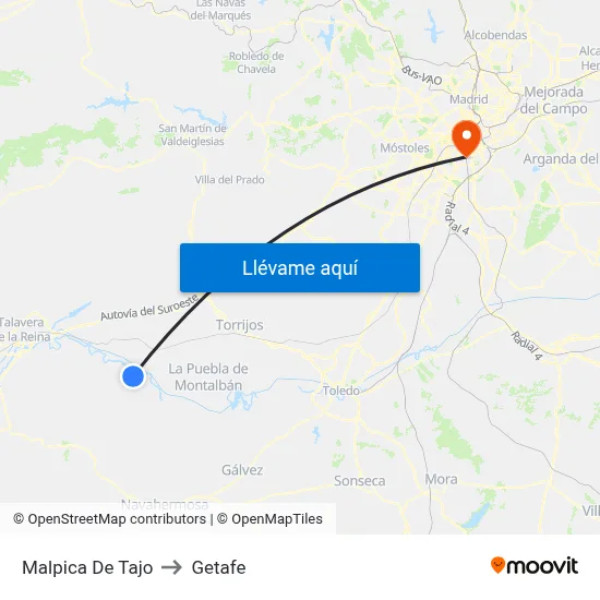 Malpica De Tajo to Getafe map