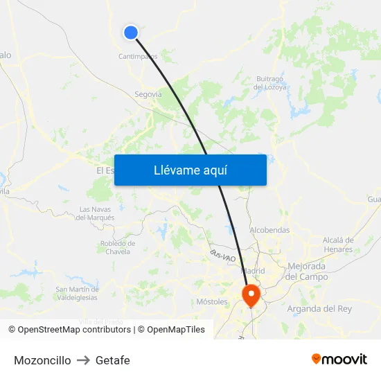Mozoncillo to Getafe map
