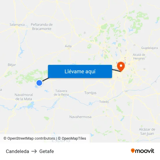 Candeleda to Getafe map