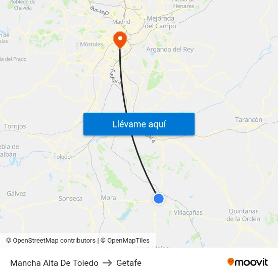 Mancha Alta De Toledo to Getafe map