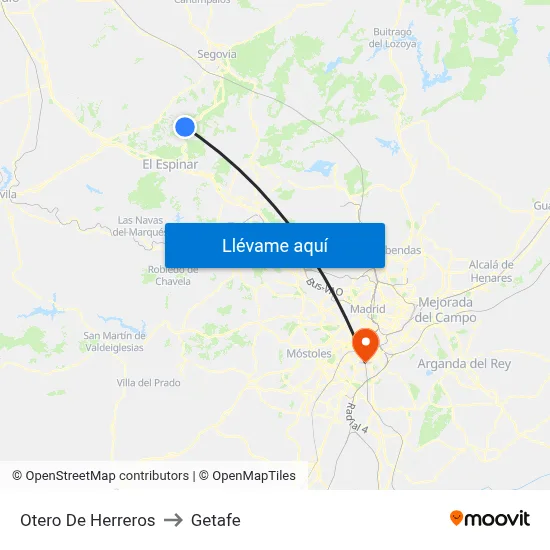 Otero De Herreros to Getafe map