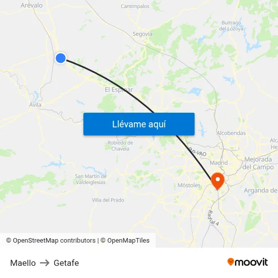 Maello to Getafe map