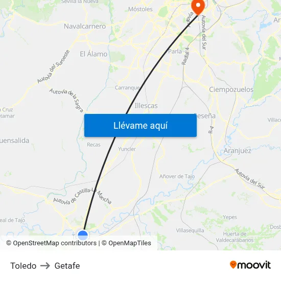 Toledo to Getafe map