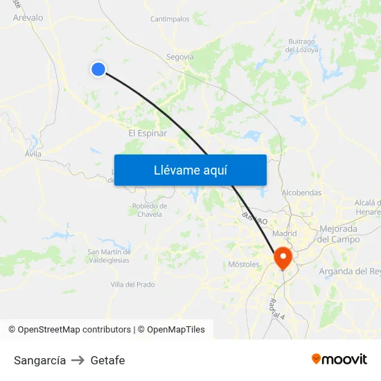 Sangarcía to Getafe map