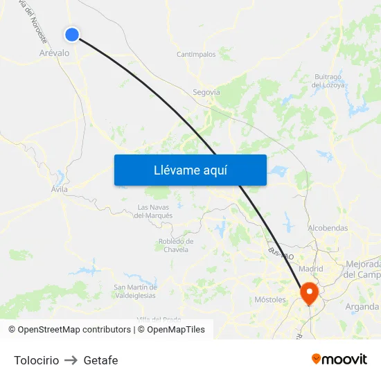 Tolocirio to Getafe map
