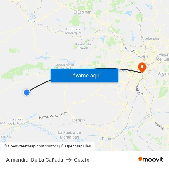 Almendral De La Cañada to Getafe map