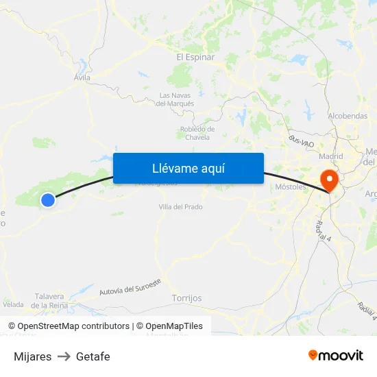 Mijares to Getafe map