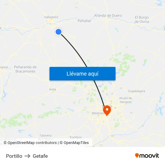 Portillo to Getafe map