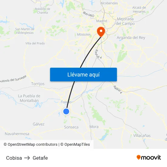 Cobisa to Getafe map
