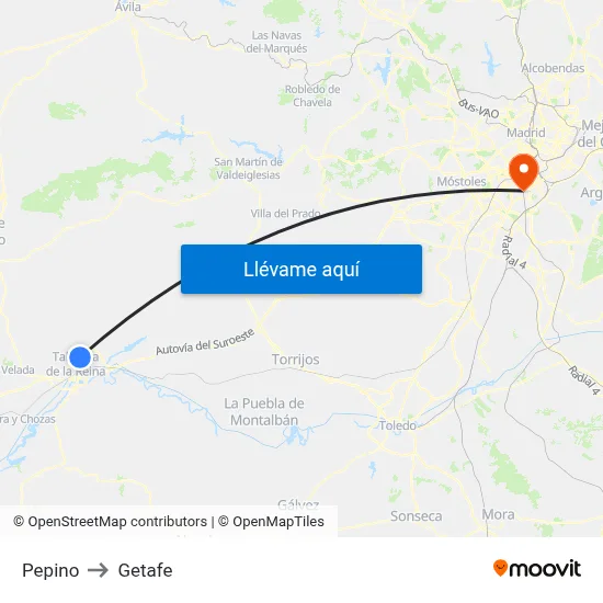 Pepino to Getafe map