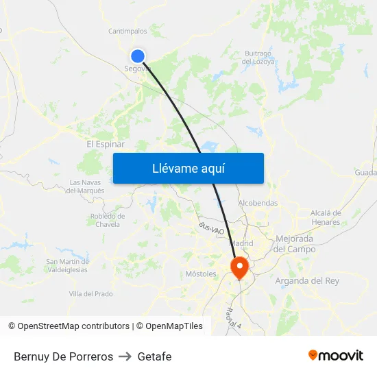 Bernuy De Porreros to Getafe map