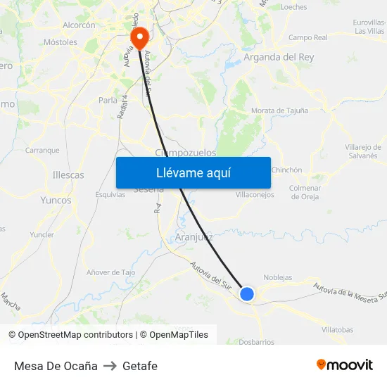Mesa De Ocaña to Getafe map