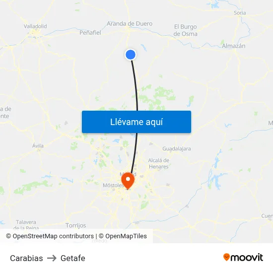 Carabias to Getafe map