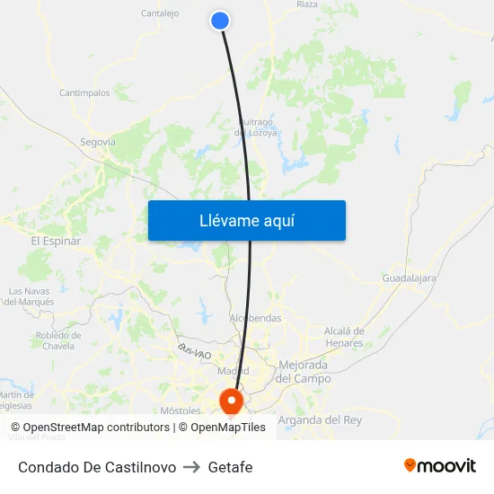 Condado De Castilnovo to Getafe map