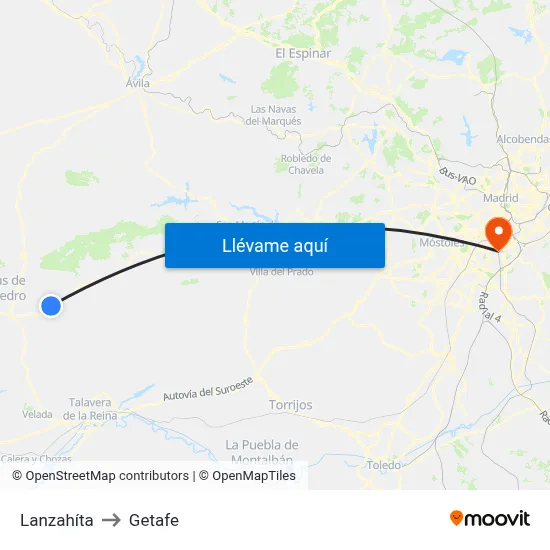 Lanzahíta to Getafe map