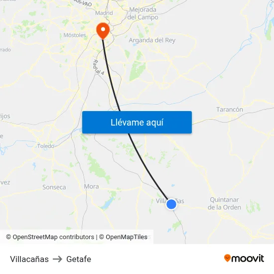 Villacañas to Getafe map