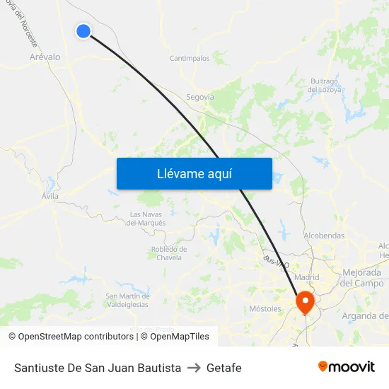 Santiuste De San Juan Bautista to Getafe map
