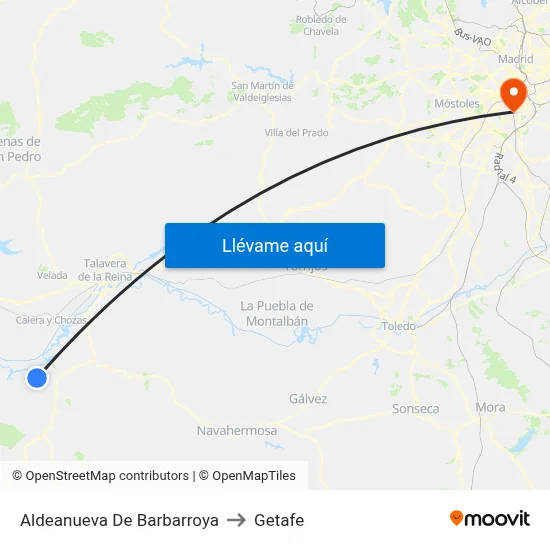 Aldeanueva De Barbarroya to Getafe map