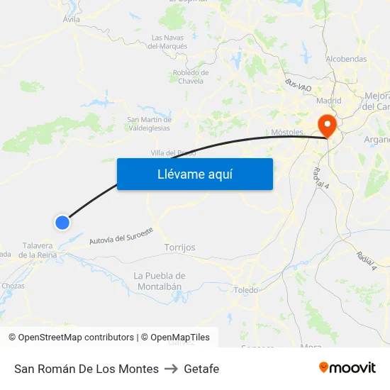 San Román De Los Montes to Getafe map