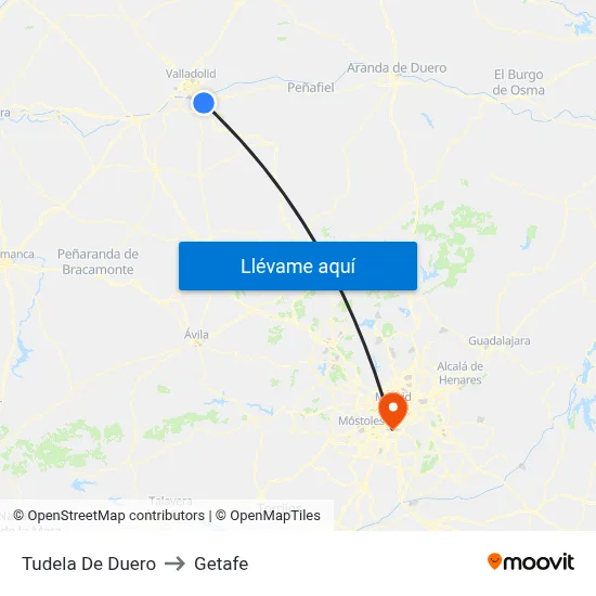 Tudela De Duero to Getafe map