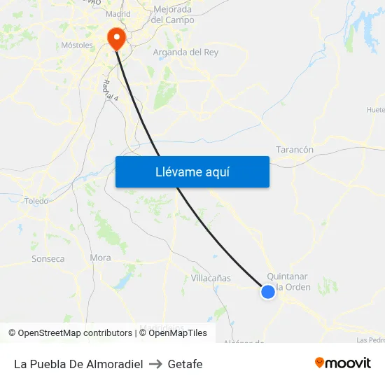 La Puebla De Almoradiel to Getafe map