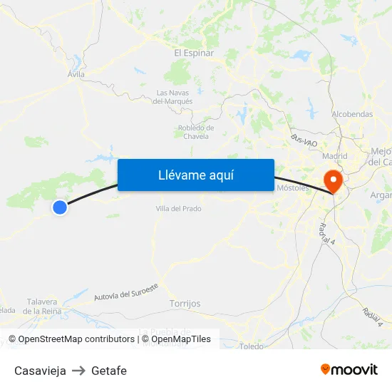 Casavieja to Getafe map