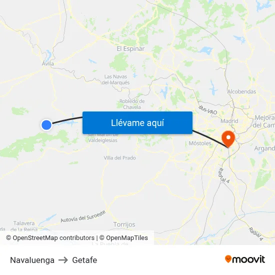 Navaluenga to Getafe map
