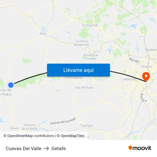 Cuevas Del Valle to Getafe map