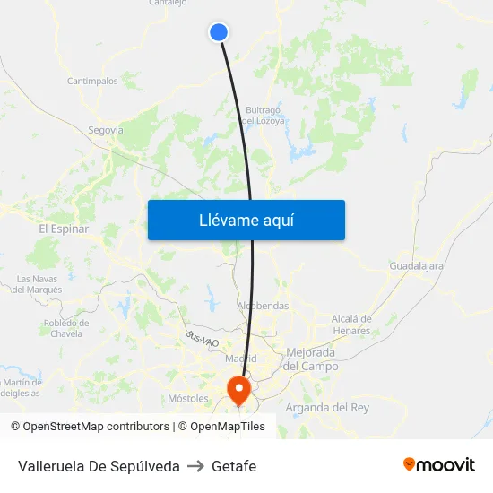 Valleruela De Sepúlveda to Getafe map