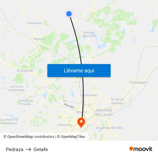 Pedraza to Getafe map