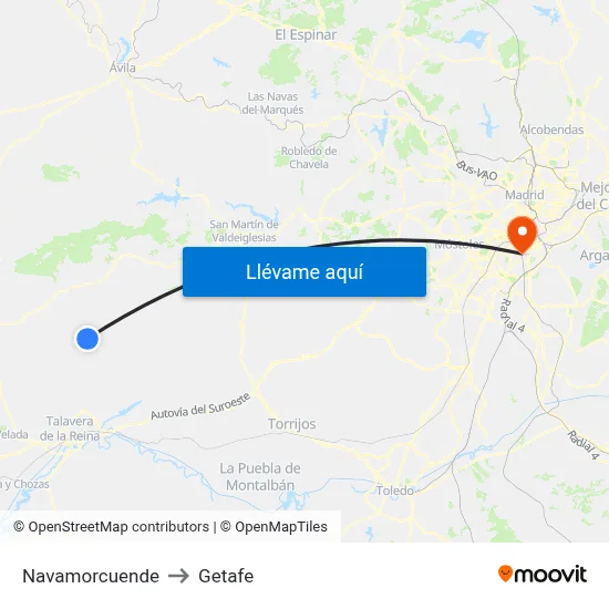 Navamorcuende to Getafe map