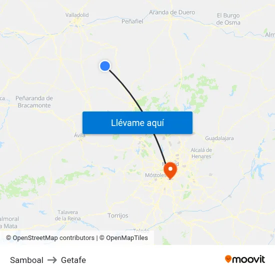 Samboal to Getafe map