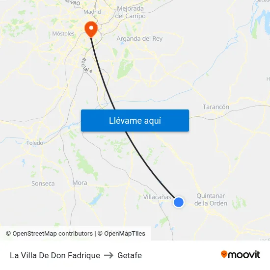 La Villa De Don Fadrique to Getafe map