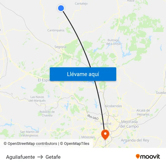 Aguilafuente to Getafe map