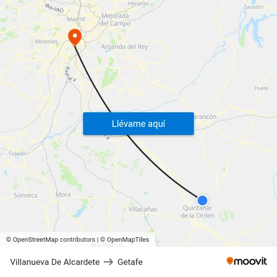 Villanueva De Alcardete to Getafe map