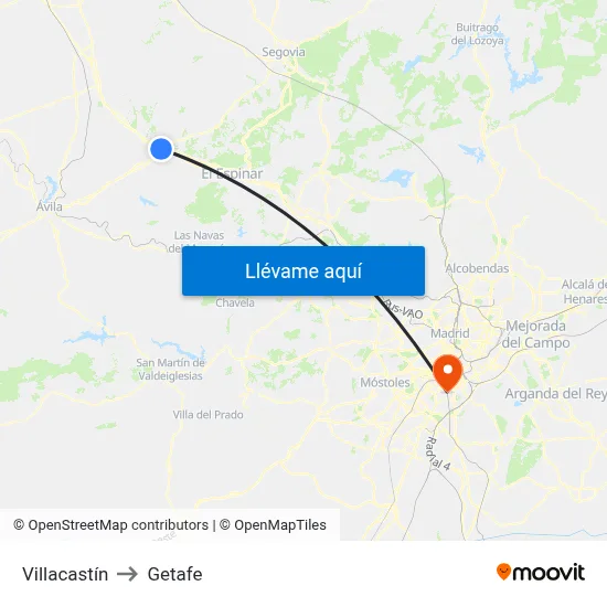Villacastín to Getafe map