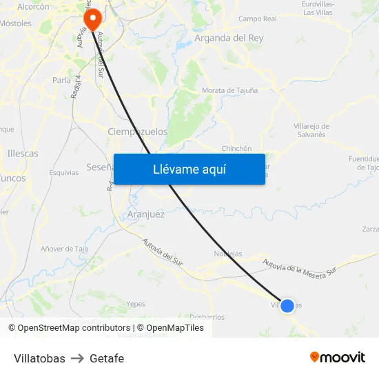 Villatobas to Getafe map