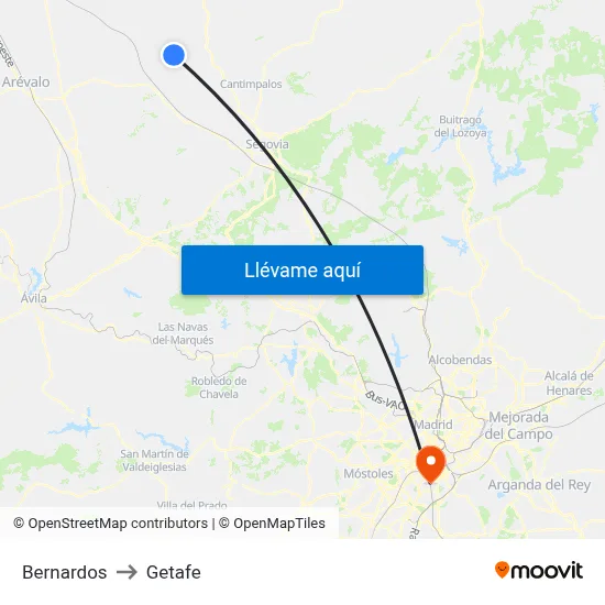 Bernardos to Getafe map