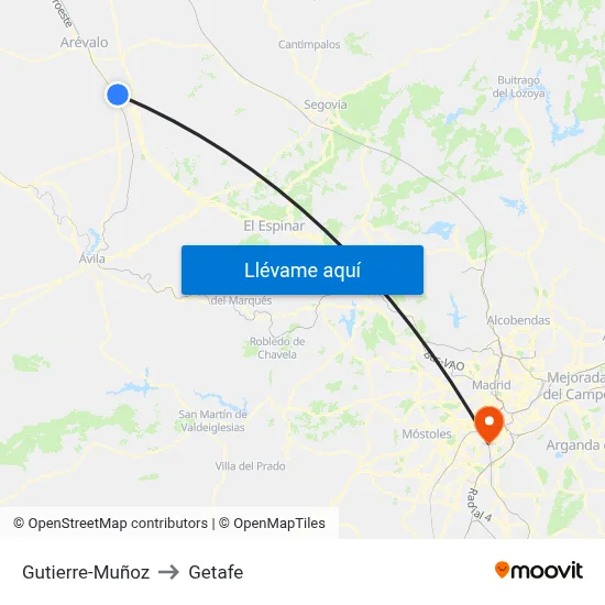 Gutierre-Muñoz to Getafe map