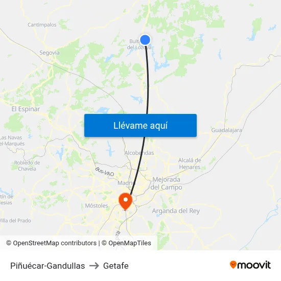 Piñuécar-Gandullas to Getafe map